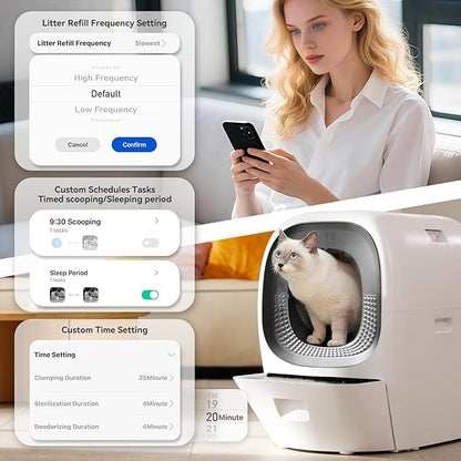 Self Cleaning Litter Box Auto Refill, Automatic Robot Litter Box for Multiple Cats, Ultra-Safe Scooping/Odor Control System/6 x Safety Sensor/5G App, Anti-Leakage 80L Kitty Box Waste Disposal