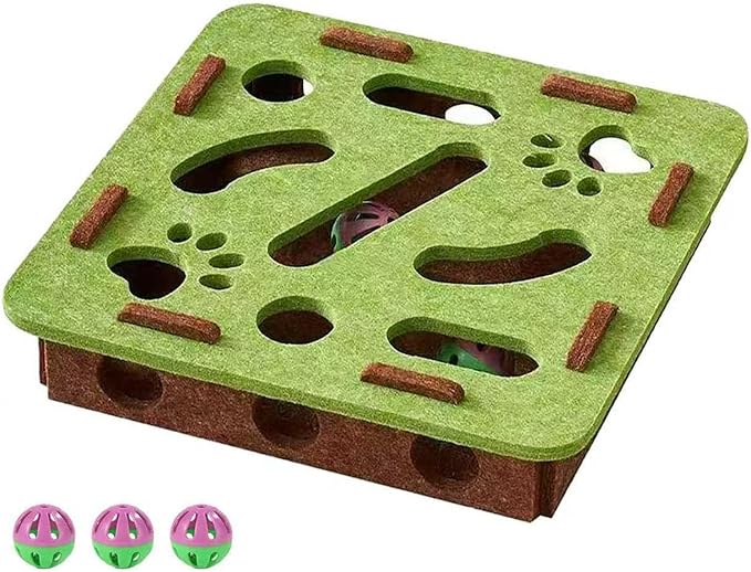 Cat Scratch Puzzle Enrichment Box, Kitten Nail File Scratcher, Interactive Cat Nail File Enrichment Box, Mental Felt Maze Box Stress Free Alternative to Clippers And Grinders (Green, No Install)