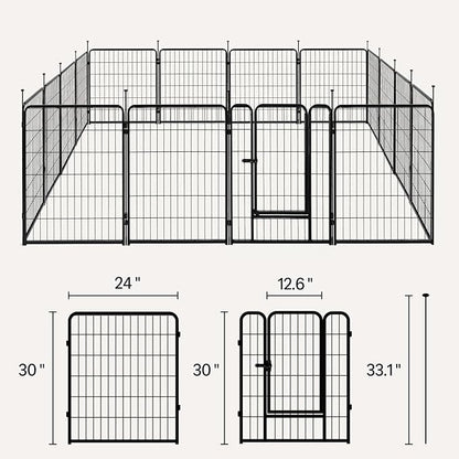 Amazon Basics Dog Playpen, 16 Panels Metal Fence with Door, Foldable for Indoor and Outdoor Use, Suitable for Small to Medium Sized Dogs, 30 Inch Height, Black