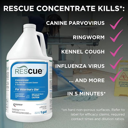 REScue One-Step Disinfectant Cleaner & Deodorizer – For Veterinary Use, Animal Shelters, Pet Foster Homes, Kennels, Litter Box, Pet Grooming Surfaces – Sanitizing Concentrate, 1 Gallon (4 Pack)