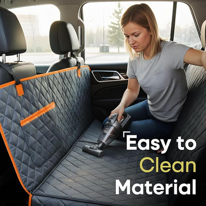Jubily Dog Car Seat Cover for Back Seat, 100% Waterproof 600D Oxford Cloth Non-Slip Car Seat Protector, Universal Fit Pet Seat Cushion with Storage Pocket, Safety Ropes & Leash (Orange Edge)