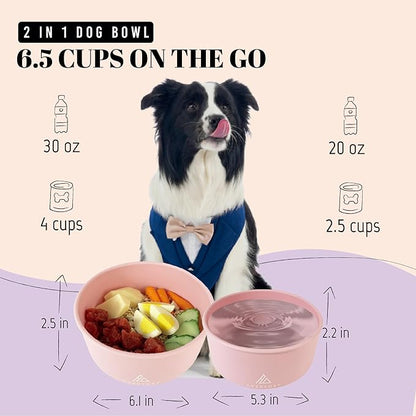 AVERYDAY 50 Oz Travel Dog Bowls with Lids, 2-in-1 Portable Pet Bowls for Food and Water, Leakproof Travel Dog Food & Water Bowl for Outdoor, Camping, Travel Dog Feeding Bowl, Daycare Pet Bowls