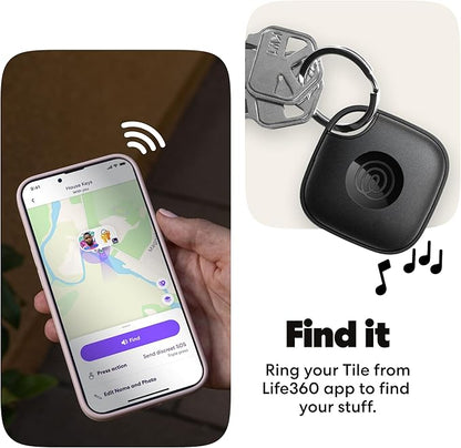 Life360 Tile - Bluetooth Tracker, Keys Finder and Item Locator for Keys, Bags and More. Phone Finder. Both iOS and Android Compatible. 1-Pack (Black)