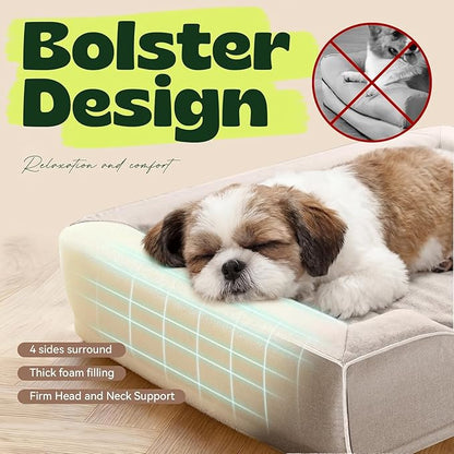 Aesthetic Dog Bed for Mediun Size Dogs Orthopedic with Cooling Gel Memory Foam Waterproof,Comfort Cute Cat Couch for Indoor Cats with Removable Washable Cover for Old Pet with Joint Pain