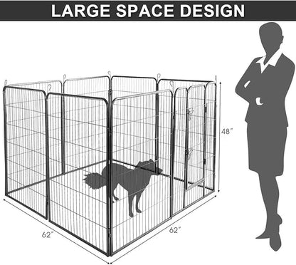 Giantex 48 inch Dog Fence with Door, 16/8 Panels Dog Playpen for Outside Large Dogs, Portable Pet Playpen Fencing Enclosures, Heavy Duty Metal Camping Fences for The Yard (8 Panels, 48 inch)