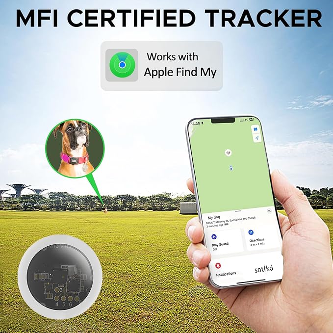GPS Tracker for Dogs, Mini GPS Pet Tracker with Silicone Cover, IPX8 Waterproof GPS Tracker for Kids,No Monthly Fee,Work with Apple Find My(iOS Only),Dog Tracker Finder Tracker Pets-YGPink-3