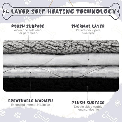 Novabright 3 Pack Self Warming Dog Bed for Large Dog 27x35 Inch Mat Self Heating Cat Reflects Body Heat Extra Warm Thermal Pet Pad Washable Cat Bed for Outdoor Indoor Large Kittens Puppy(Black/Gray)