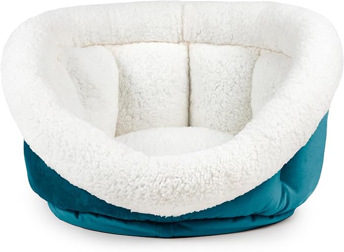 Sherry Kline Small Cuddler Cup Pet Bed: Cozy Retreat with Deep Cushioning, Secure & Snug Space for Nap or Lounge, Easy in 'n' Out Access, Polyester Fiber, Round Shape (Blue)