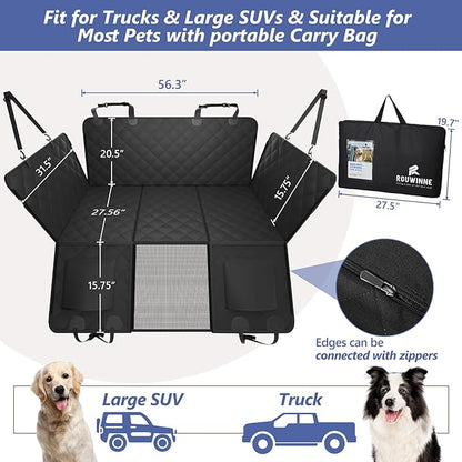 Back Seat Extender for Dogs Truck-Large Space, Dog Pet Seat Cover Back Seat Hard Bottom Holds 420lb, Waterproof Dog Hammock for Crew Cab Trucks F150, RAM1500, Sierra, Tundra, Silverado, Black