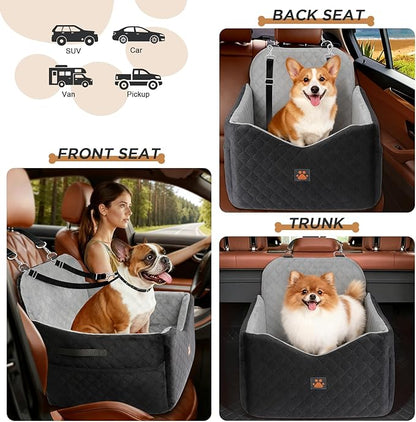 Dog Car Seats for Small/Medium Dogs, Puppy Car Seat with Thick Cushion, Detachable Washable Dog Carseat with Storage Pockets for Dogs Up to 35lbs (Grey)