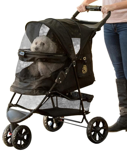 Pet Gear No-Zip Special Edition 3 Wheel Pet Stroller for Cats/Dogs, Zipperless Entry, Easy One-Hand Fold, Removable Liner, Cup Holder, Onyx
