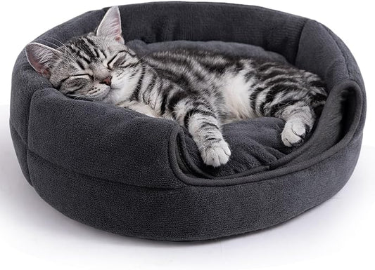 Hollypet Cat Bed Self-Warming 2 in 1 Foldable Kitty Cave House Nest Pet Sleeping Bed for Indoor Cats, Gray Igloo
