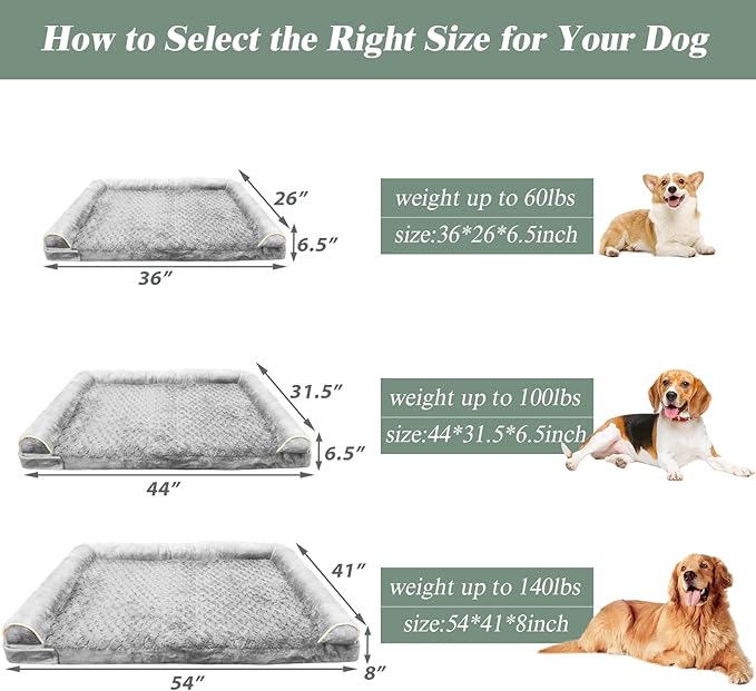 Orthopedic Dog Bed for Large Dog,Memory Foam XL Extra Large Cat Bed with Stickable Design Waterproof Pet Couch Bed with Washable Removable Cover(54 in,Grey)