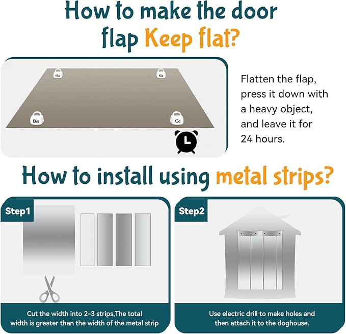 Dog Door Replacement Flaps with Metal Strips, Dog House Flap - Weather Resistant Plastic Vinyl Strip for Igloo or Kennel, Easy to Cut, 15.7 in x 59 in
