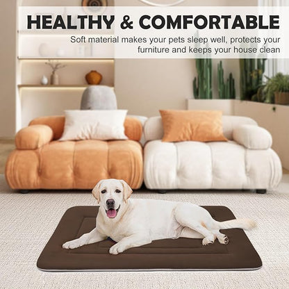 JoicyCo Dog Bed Soft Dog Crate Bed Pad Mat, 42 in Non Slip Bottom Washable Beds for Large Dogs, Pet Bed Mattress Kennel Pad, Dark Brown
