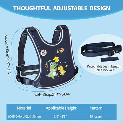 Safety Walking Harness for Big Kids 6-12, Anti-Elopement Vest Harness for Autism Special Needs ADHD, Reflective Leash with Handle for Autistic, Active Children, Adjustable Tether for Travel and Crowds