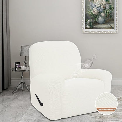 Easy-Going 100% Waterproof Recliner Cover, Dual Waterproof Couch Cover for Recliner, 1- Piece Jacquard Sofa Cover, Leakproof Sofa Slipcover for Kids, Pets, Dog and Cat (Recliner, Cream)