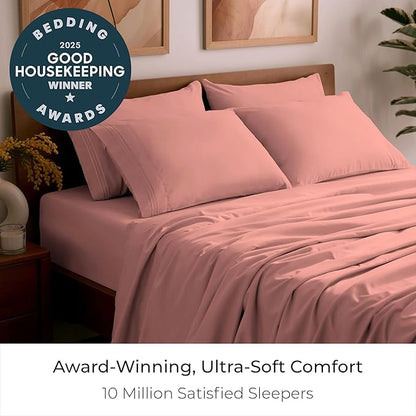 Mellanni Split King Sheet Set - 7-Piece Iconic Collection Bedding, (Including 4 Pillowcases), 16-Inch Deep Pocket, Easy Care, Extra Soft, Cooling Sheets, Brushed Microfiber - Coral