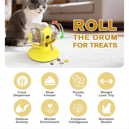 Cat Slow Feeder Toy, Beer Barrel Interactive Cat Toy, cat treat dispenser toy for Indoor Cats, Small Dogs, Enrichment Toy for IQ Training, Mental Stimulation, Relieve Boredom, Gifts (Yellow)