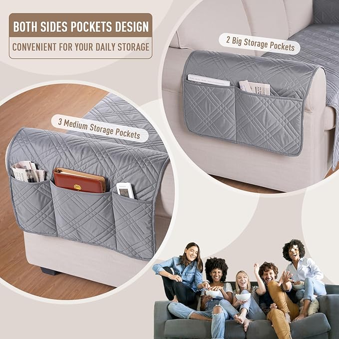 TAOCOCO Waterproof Loveseat Covers for Pets Dogs with Non Slip Backing, Sofa Seat Covers with Side Pocket for 2 Cushion Couch Washable Dog Couch Cover Protector Sofa Slipcovers(Loveseat, Light Gray)
