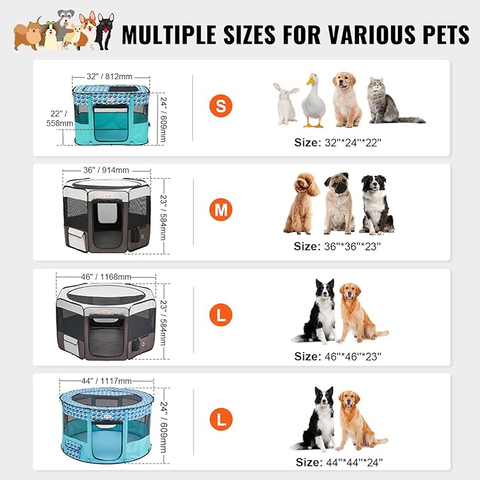 VEVOR Portable Pet Playpen, 36x36x23 in Foldable Dog Cat Pen + Free Carrying Case + Bowl, Indoor/Outdoor Dogs Crates Kennel for Puppies with Premium Waterproof 600D Oxford Cloth, Removable Zipper Top