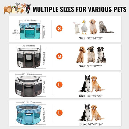 VEVOR Portable Pet Playpen, 36x36x23 in Foldable Dog Cat Pen + Free Carrying Case + Bowl, Indoor/Outdoor Dogs Crates Kennel for Puppies with Premium Waterproof 600D Oxford Cloth, Removable Zipper Top
