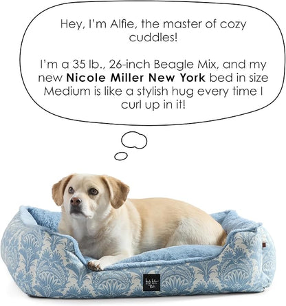 Nicole Miller New York PET Mod Damask Plushy Bolster Pet Bed, Cozy & Calming, Non-Slip Bottom, Machine Washable Cover, Grey, Medium 30"x23"x8"
