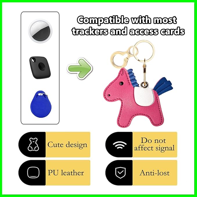 Leather Keychain Holder Case Compatible with AirTag,Cute Protective Cover with Keyring,Anti-Scratch Finder GPS Tracker Case for Wallet Keys,bag,pets,Backpack(Horse F)