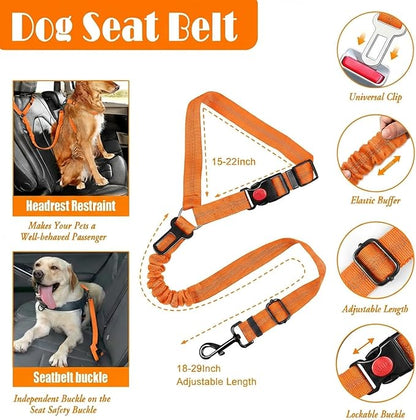 LOBEVE No Pull Dog Harness, Collar & Leash Set | Includes Dog Seat Belt, Collapsible Bowls & Poop Bag Dispenser. Ideal for Training, Walking, Hiking. Fits Small to Large Dogs(Orange-L)