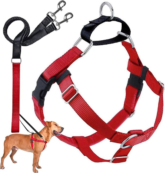 2 Hounds Design Freedom No Pull Dog Harness | Comfortable Control for Easy Walking |Adjustable Dog Harness and Leash Set | Small, Medium & Large Dogs | Made in USA | Solid Colors | 1" XXL Red