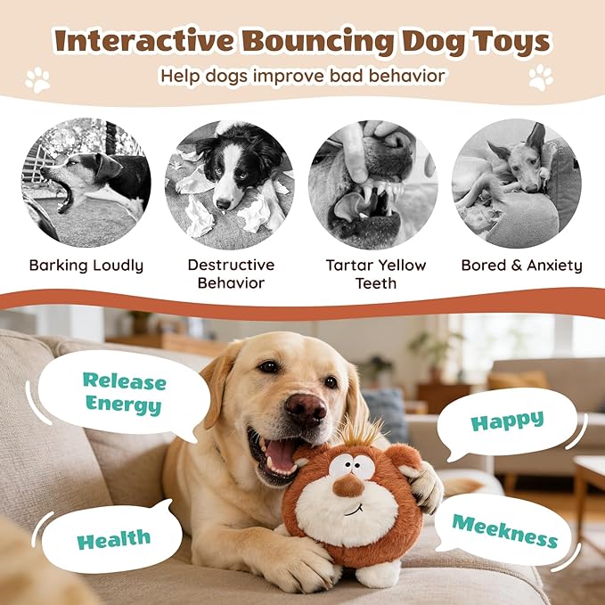Moving Dog Toys, Interactive Dog Toys to Keep Them Busy, Jumping Squeaky Plush Chew Toys for Small Dogs, USB Rechargeable