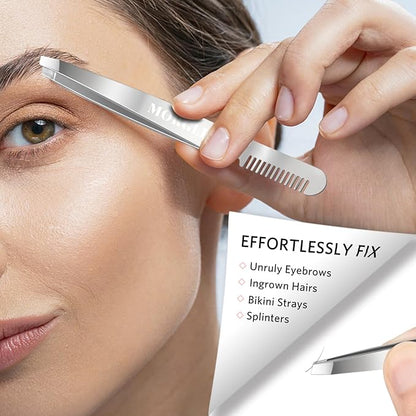 Tweezers and Nail Clipper Set with Case for Men Women, MORGLES 9 Pcs Professional Stainless Steel Tweezers No Gaps