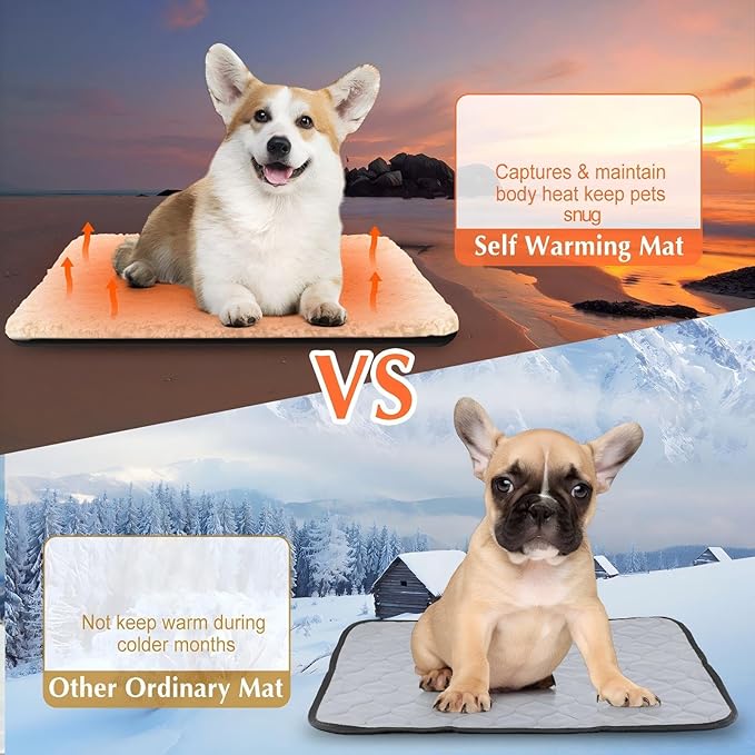 Drydiet 4 Pack Self Warming Cat Pads Self Heating Cat Mat Washable Homeless Dogs Thermal Pads Kennel Pad Reflects Body Heat Warm Crate Bed Mat for Indoor Outdoor Pet(Camel,16 x 20 Inch)