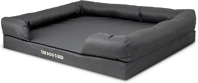 The Dog’s Bed Orthopedic Memory Foam Dog Bed with Bolsters for XL Dogs, Waterproof Washable Cover, Anti-Slip Base, Calming Surface – CertiPUR-Certified Foam, Oxford Fabric, Grey with Black Trim, XL