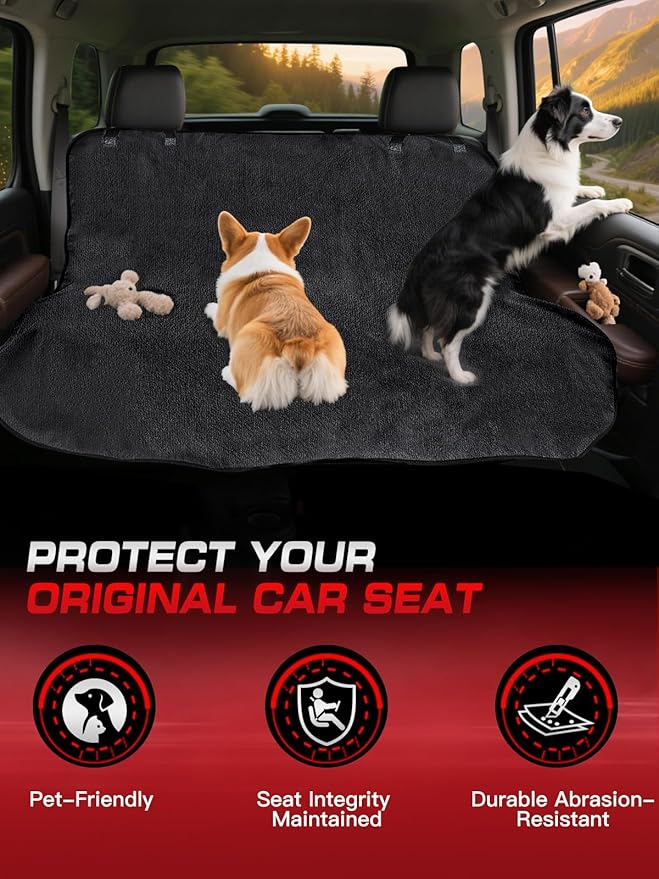 Car Seat Cover Towel, Waterproof Sweat Absorbent Back Seat Protector for Sedans SUVs & Minivans, Non-Slip Machine Washable Rear Bench Cover for Post-Gym, Beach, Pets & Kids (Black)