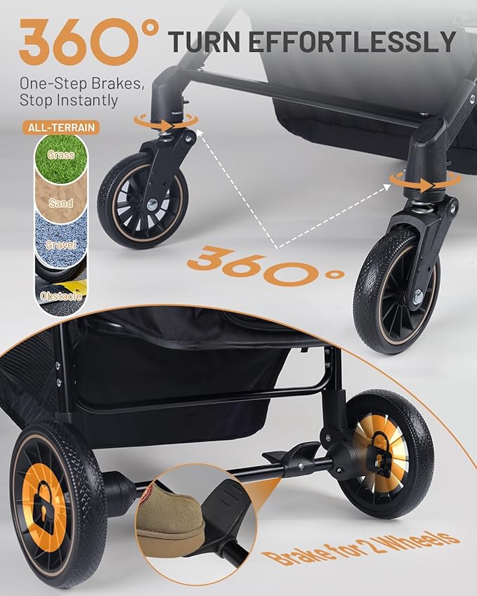 Dog Stroller for Large & Medium Dogs, Pet Stroller for 2 Small Dogs, Extra Large Heavy Duty, Foldable Design, Adjustable Handle, with Pocket, Up to 132 lbs(Drak Black)