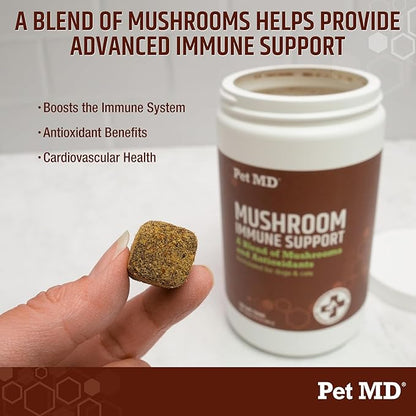 Pet MD Mushroom Immune Support for Dogs & Cats - Turkey Tail Mushroom Immune Support Supplement - Milk Thistle with CoQ10 for Dogs & Cats - Immunity Supplement for Pets - 120 Chews