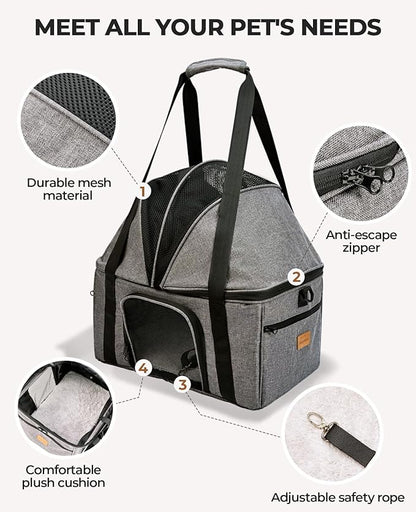 BurgeonNest Top-Expandable Large Cat Carrier, Soft-Sided Cat Bag for Medium & Large Cats Up to 25 lbs, Upgraded Small Dog Car Seat, Pet Travel Bag with Semi-Open Canopy