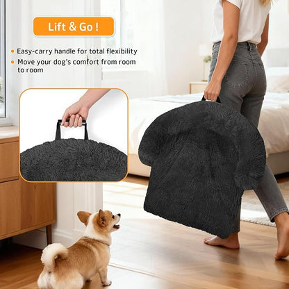 Calming Dog Bed Fluffy Plush Dog Mat for Furniture Protector with Removable Washable Cover for Large Medium Small Dogs and Cats (Extra Large(53x39.3x6), Dark Grey)