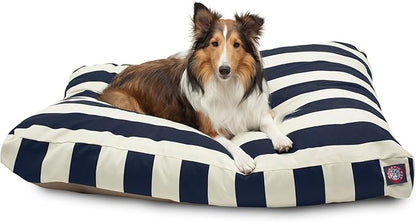 Majestic Pet Shredded Memory Foam Dog Bed Large with Removable Washable Cover 44x36x5 Inch - Rectangle Orthopedic Dog Bed for Senior Dogs–Flat Durable Dogs Crate Bed - Vertical Stripe - Navy Blue