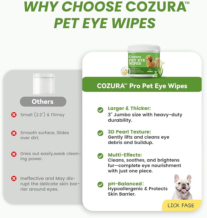 Dog Eye Wipes, Tear Stain Remover for Dogs & Cats - 100ct Hypoallergenic Pet Eye Cleaning Pads for Crust, Gunk & Discharge - Gentle Grooming Wipes for Sensitive Eyes, Wrinkles & Folds