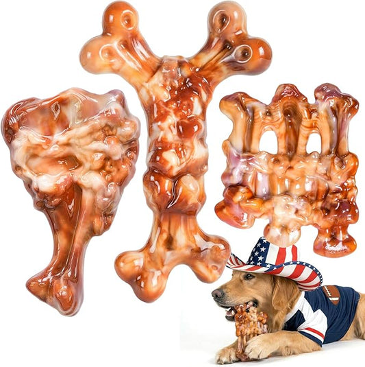 3 Pack Dog Toys for Aggressive Chewers - Tough Durable Nylon Chew Toys Bacon Flavored for Large Dogs 20-90lbs