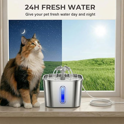 Wonder Creature Cat Water Fountain Stainless Steel, 74oz/2.2L Automatic Quiet Cat Drinking Fountain, Indoor Water Dispenser for Cats, Kittens, Small Dogs and Pets, Circulating Pet Water Fountain