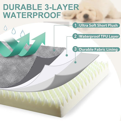 Waterproof Dog Beds Large Sized Dogs, Outdoor Washable Orthopedic Pet Bed with Removable Cover Reversible, Foam Pets Bed Durable Anti-Slip Bottom, 36"x27", Gray