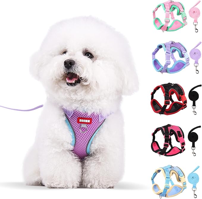 Coppthinktu Dog Harness with Leash Set for Small Sized Dogs Cats, No Pull Dog Harness Soft Mesh Cat Puppy Harness, Adjustable Reflective Step-in Pet Vest Harnesses for Outdoor Walking Training