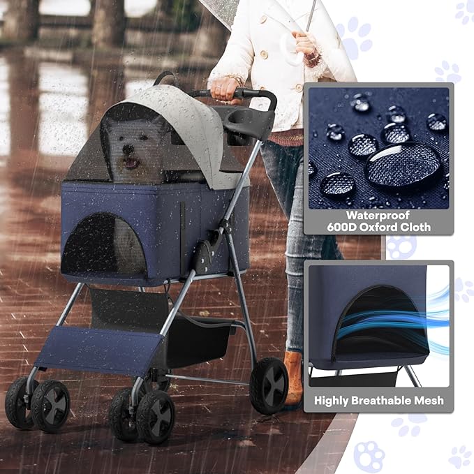 3-in-1 Visible Foldable Pet Carrier, Detachable Car Seat and Stroller with Push Button Entry for Small Pets, Cat Dog Carrier for Medium Dogs Cats Load Up to 33 lbs, Navy Blue