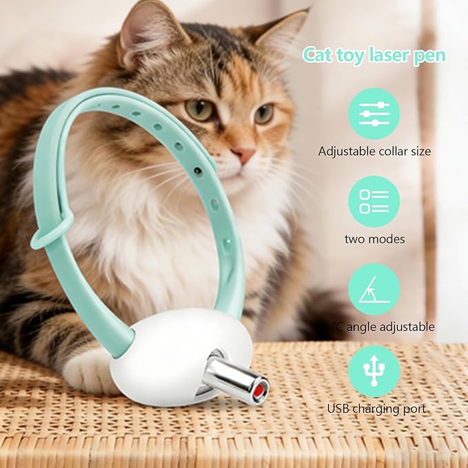 Automatic Laser Collar for Cats, Wearable Self-Play Cat Toy with Adjustable Angle & Flashing Mode, USB-C Rechargeable, Gifts for Indoor Cats