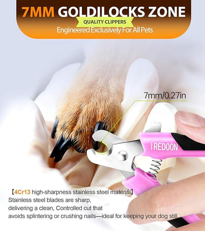 IREDOON Dog & Cat Nail Clippers, 4Cr13 Stainless Steel Razor Sharp Blade - Professional Pet Grooming Tool with Nail File, Small Hand Friendly & Non-Slip Grip (Pink)