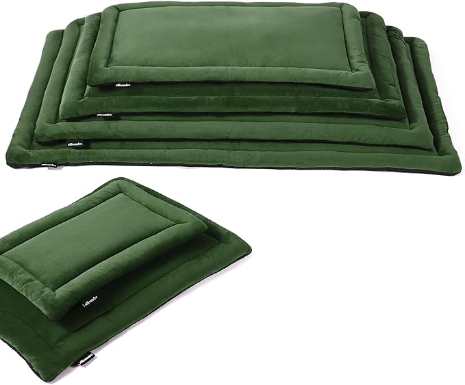 Allisandro Lightweight Waterproof Dog Bed Pad, 1.5" Thick Travel Mat for Crates, Kennels & Elevated Beds, Washable Non-Slip Sleeping Mat for Small to Large Dogs, 42 x 28 Inches, Dark Green