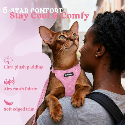 rabbitgoo Cat Harness and Leash, Escape Proof Vest with 3 Adjustable Buckles, Soft Comfortable Kitten Harness, Easy to Wear, Reflective for Safe Outdoor Walking, XS, Pink